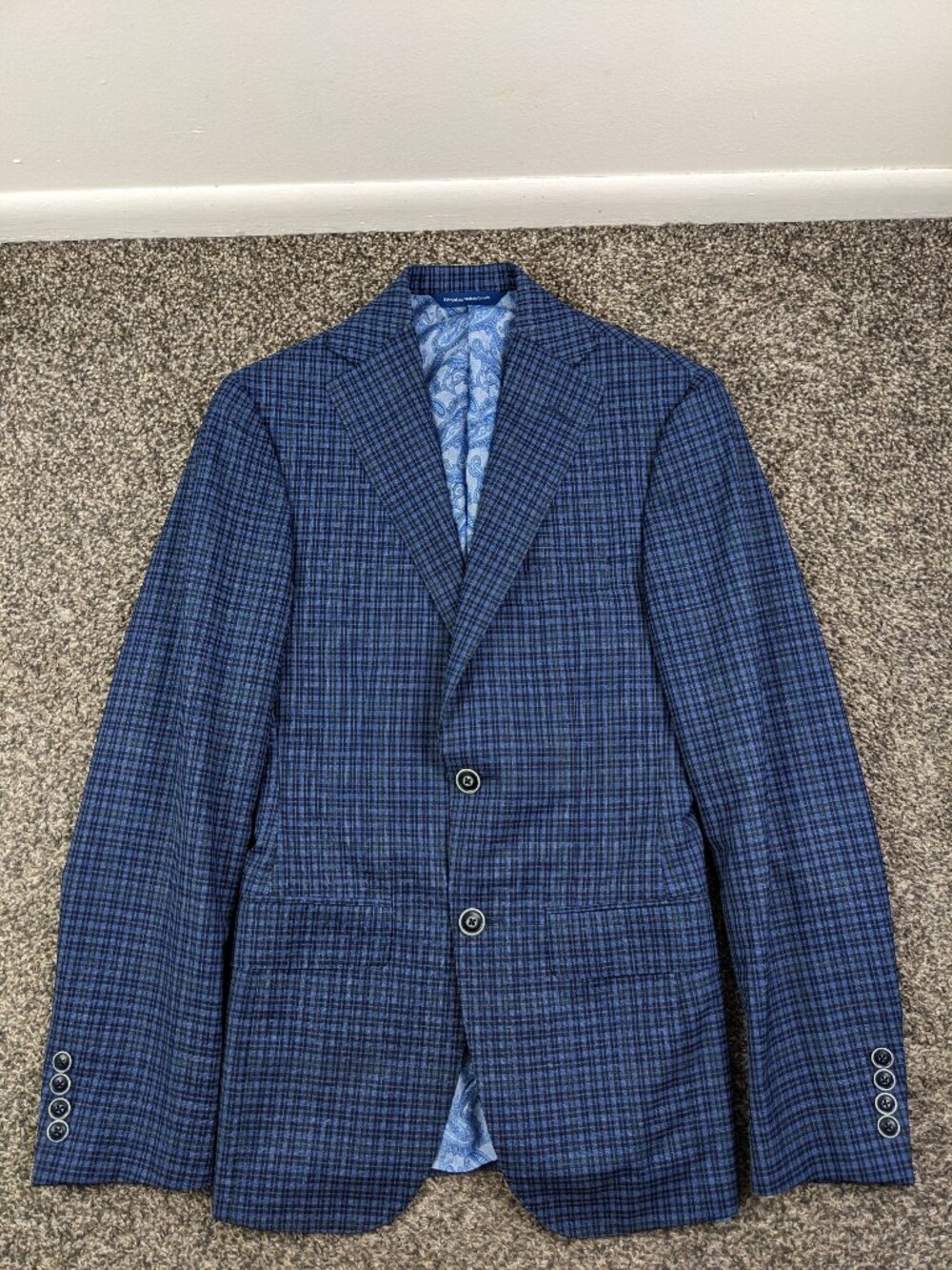 Bespoke Samuelsohn x Loro Piana Sport Coat Super 120s Wool Blue Plaid 34S